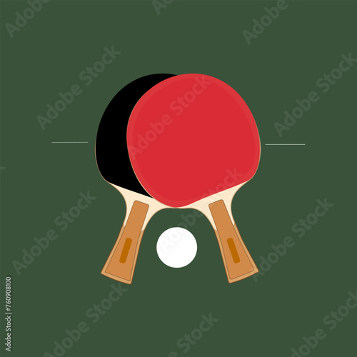 Vector illustration featuring table tennis rackets and a ping-pong ball against a vibrant green background
