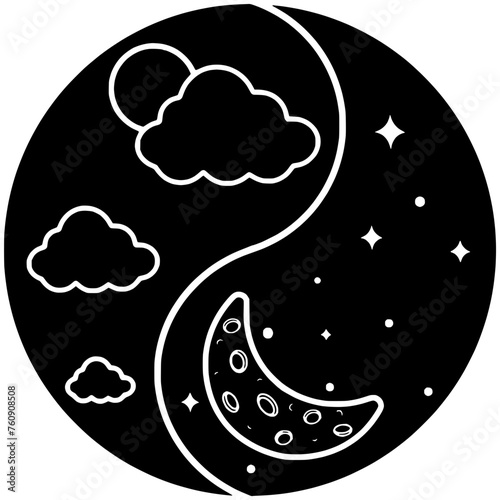 chinese illustration yin silhouette yang logo sun icon moon outline planet balance asian sign zen meditation tai culture china shape taoism chi spiritual for vector graphic background