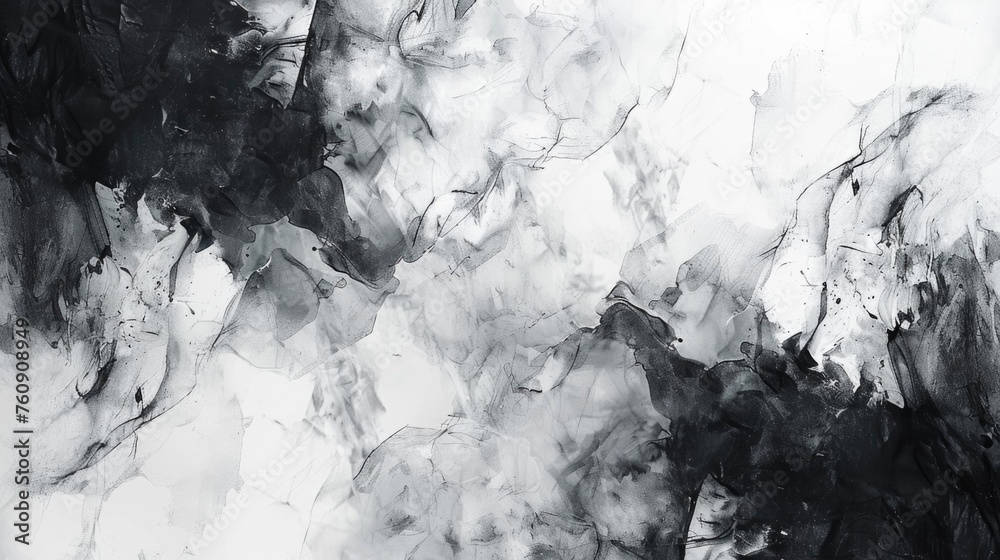 Abstract Ink Splatter Dynamic Black and White Background - obrazy, fototapety, plakaty 