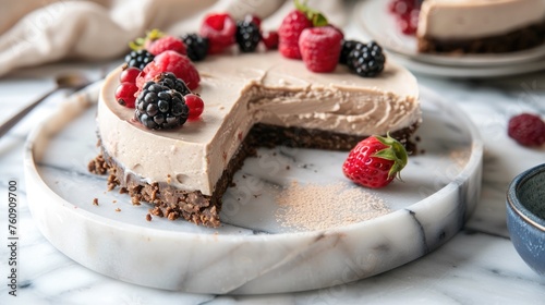 Raw vegan cheesecake with berries. Healthy sweed food concept