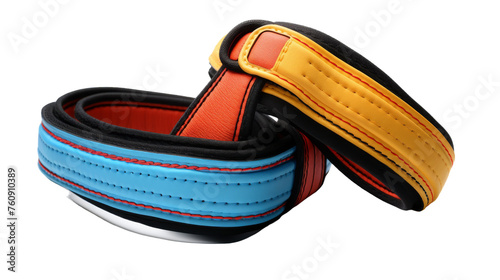 Two belts intertwined, one in vibrant blue, the other in sunny yellow, creating a striking and colorful contrast
