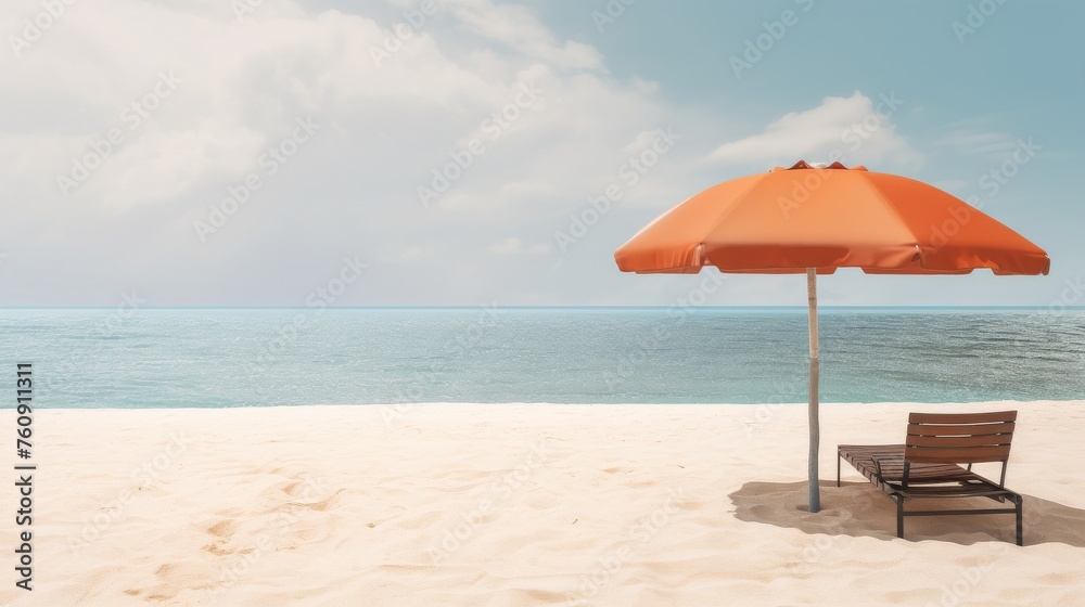 Orange Umbrella and Chair on Beach Orange Umbrella and Chair on Beach