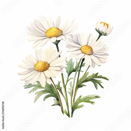 Watercolor chamomile collection delicate white daisies perfect for love symbols and growing concepts isolated purity © Rungkan