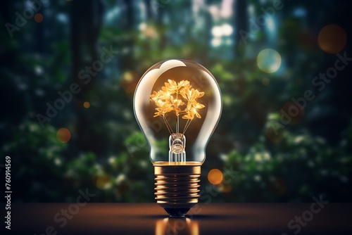 Incandescent light bulb in the forest. 3D rendering.