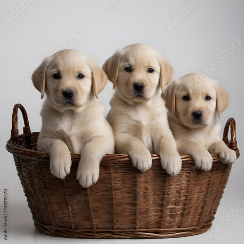 Adorable White Labrador Puppies Sitting in a Wicker Basket
