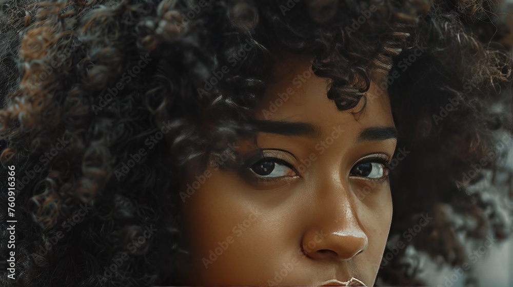 Close-up of a woman with textured curls, Close-up of a woman with textured curls,