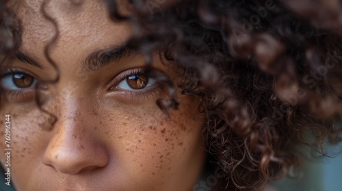 Close-up of a woman with textured curls,