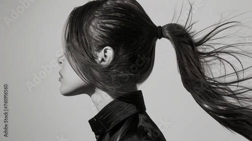 Side view of a woman with glamorous ponytail hairstyle,  photo