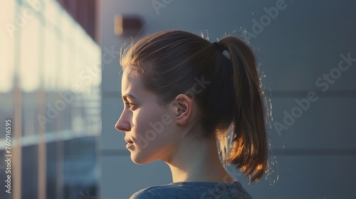 Side view of a woman with ponytail hairstyle,  photo