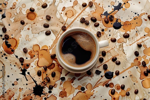 A cup of coffee elegantly sits on a wooden table, emanating a rich aroma in the soft morning light.