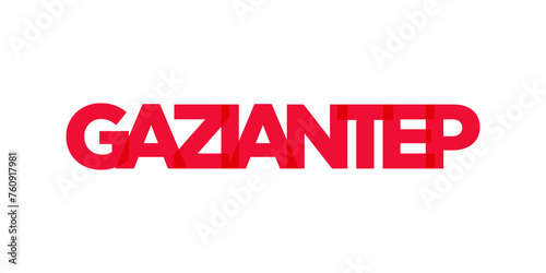 Gaziantep in the Turkey emblem. The design features a geometric style, vector illustration with bold typography in a modern font. The graphic slogan lettering.