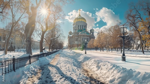Naval Cathedral of St. Nicholas and the Epiphany in St.Petersburg at sunny day, Russia. photo
