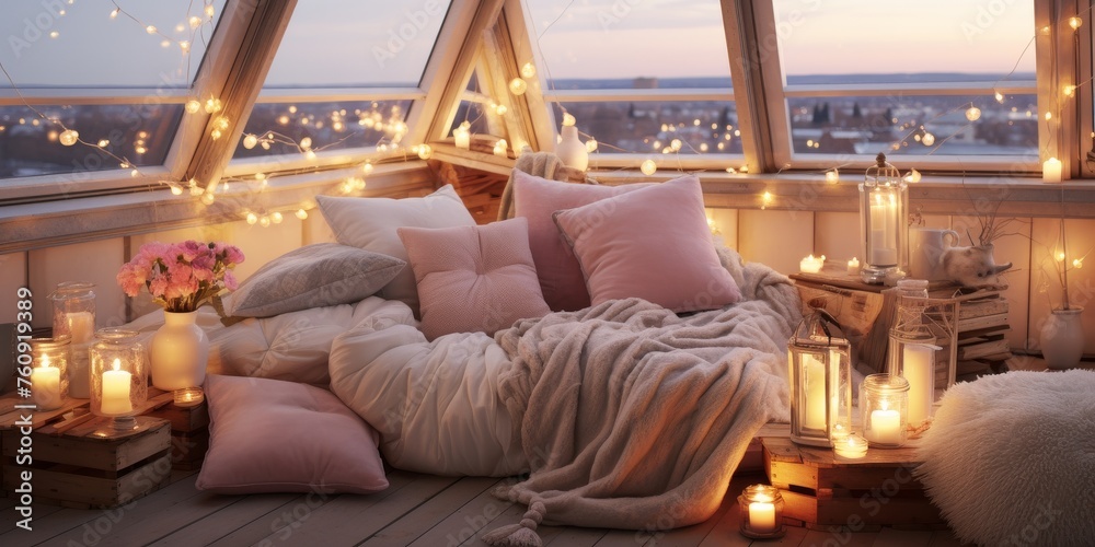 Room Filled With Lights and Pillows