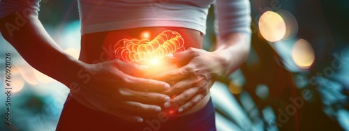 Visual demonstration of digestive tract, intestine, stomach, small colon, duodenum: illustrating issues like disease, pain, and nutrition, emphasizing the importance of gastrointestinal health.