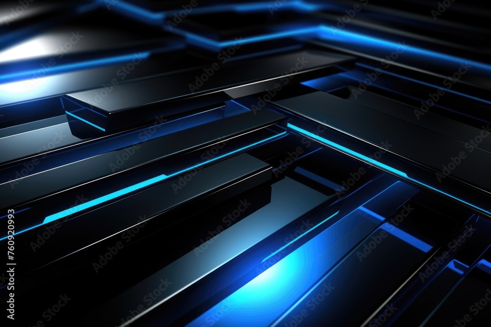 Futuristic black background with blue light