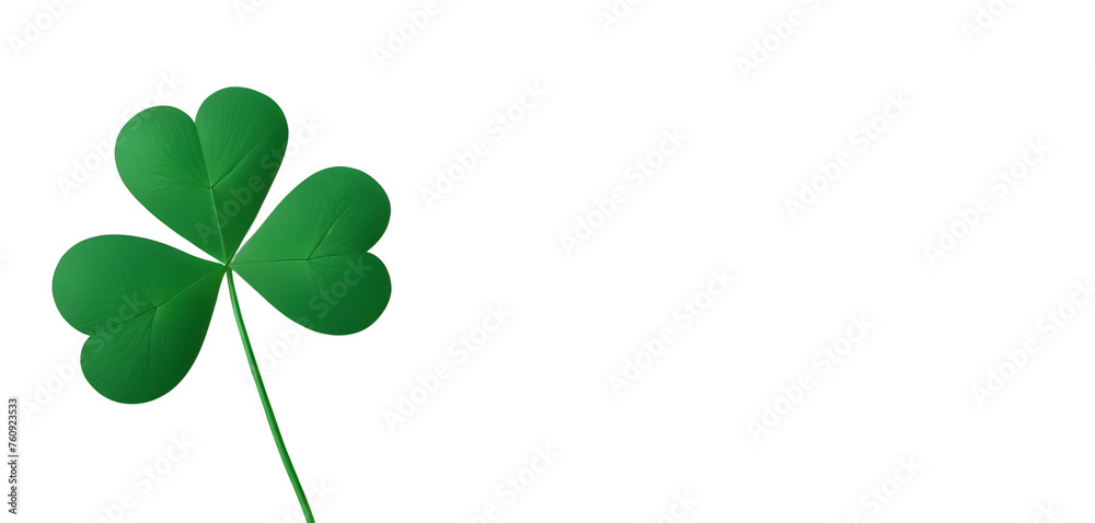 St. Patricks Day Background with one clover isolated on transparent background with copy space