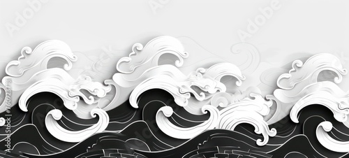 Black and white Japanese graphics abstract curves ornament icon,simple shape