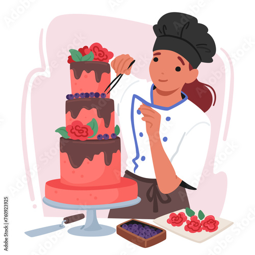 Talented Confectioner Character Delicately Adorns A Cake With Exquisite Details, Showcasing Precision And Creativity