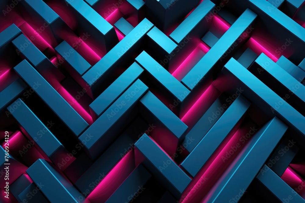 Vibrant Geometric Abstract Background with Pink and Blue Shapes - obrazy, fototapety, plakaty 
