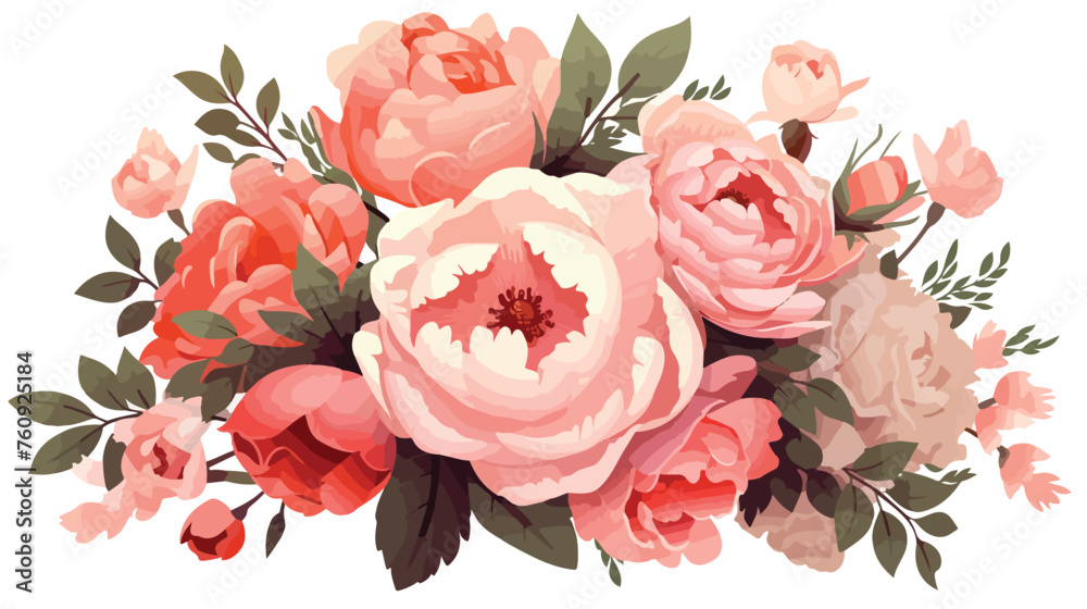 Elegant floral bouquet with roses and peonies. flat - obrazy, fototapety, plakaty 