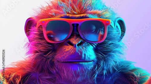 Cartoon colorful monkey with sunglasses on white background © Ibad