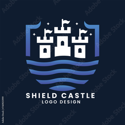 Shield castle home building vector logo design template