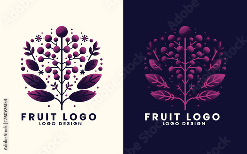 Natural organic concept tree leaf natural food fruits logo design vector template