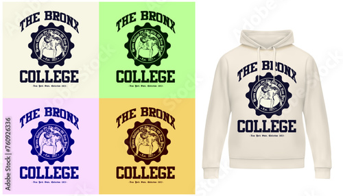 logo slogan graphic, art print college, retro college university with sport, shield and dog. city the bronx new york, yankee, health and fitness club summer SS23 tennis crest sport 