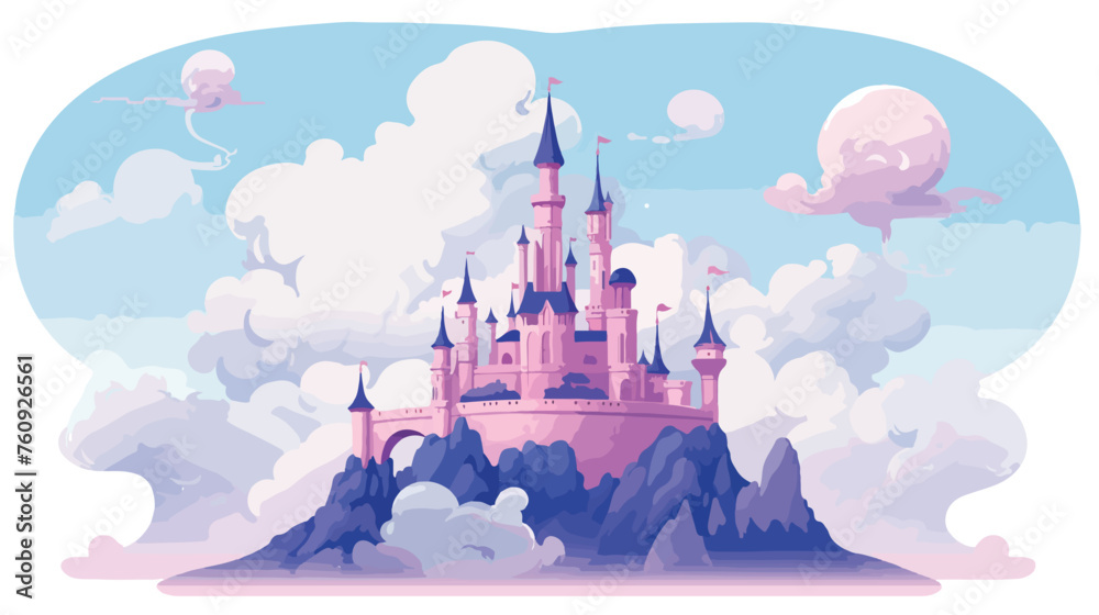 Enchanted castle in the clouds with towering spires