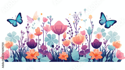 Enchanted garden with magical flowers and butterfli