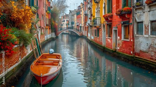 Charming Waterways: Picturesque Canal Cityscape in Europe with Boats, Bridges, and Old Architecture © ryans