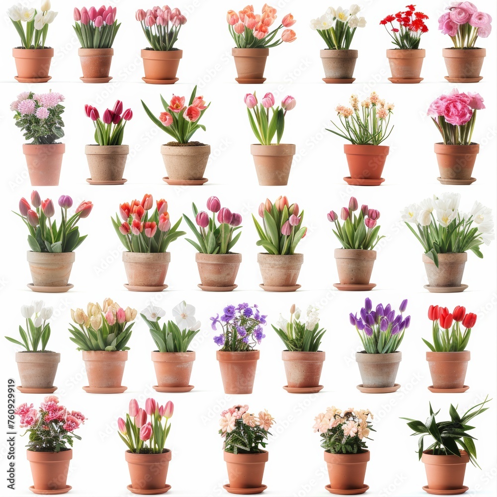 flowers in pots decor isolated on white background