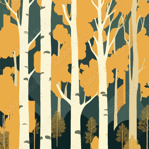 Birch tree pattern. Seamless vector illustration pattern with autumn birch trees. Perfect for textile, wallpaper or print design. Fabric Design for wallpapers, web site background, postcard.
