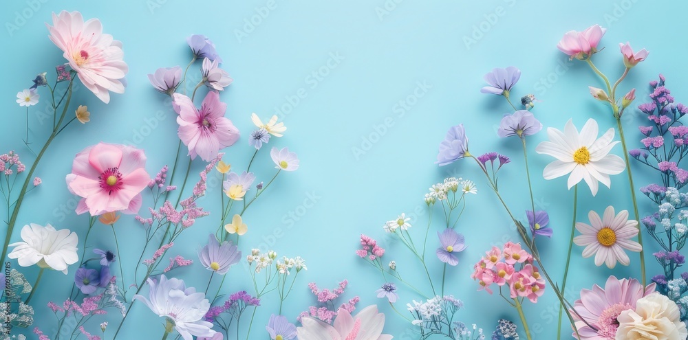 flowers decor on a blue background