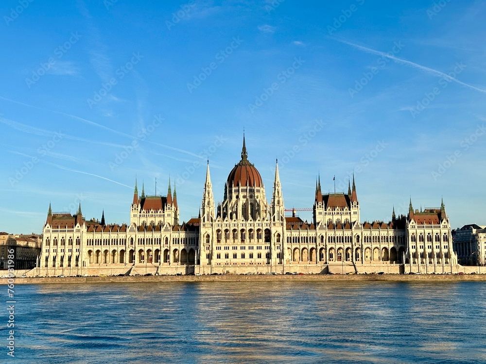 Hungarian parliament building along the Danube River in Budapest