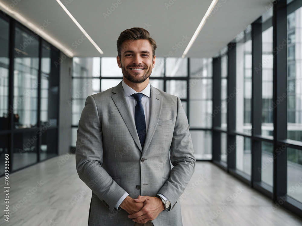 beautiful Portrait of a young successful businessman advisor, Confident Young Businessman in a Modern Office Setting