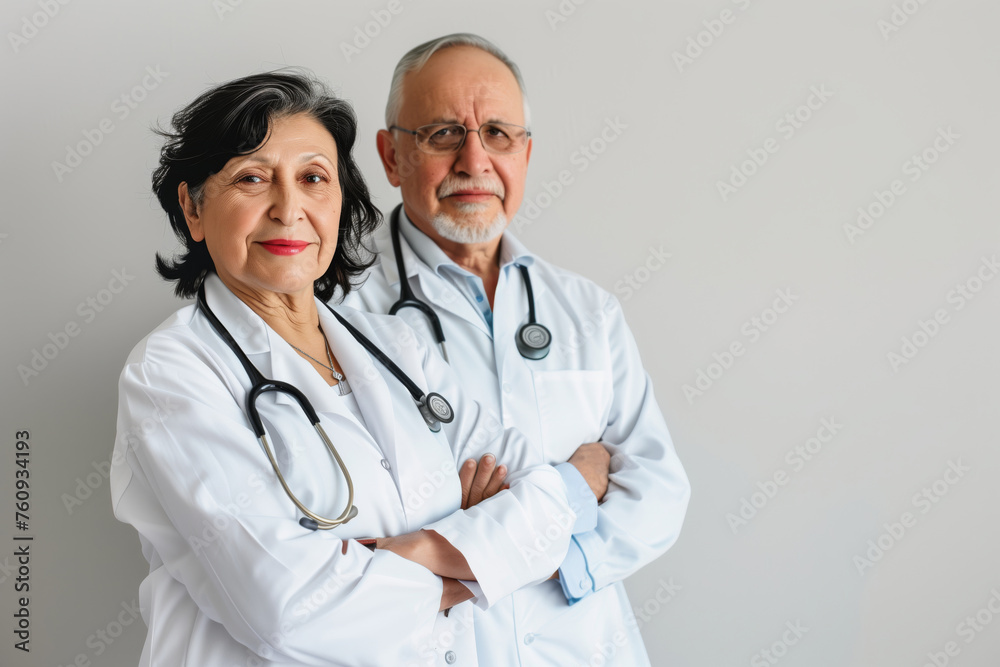 Portrait of two elderly Old Doctors on a white background, experienced doctors Portrait of two elderly Old Doctors on a white background, experienced doctors