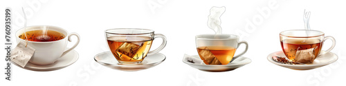  Teacup with tea bag and steam rising. Hyperrealistic Highly Detailed Isolated On Transparent Background Png File