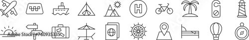 Travel linear vector icons collection. Editable stroke. Simple linear illustration for web sites, newspapers, articles book