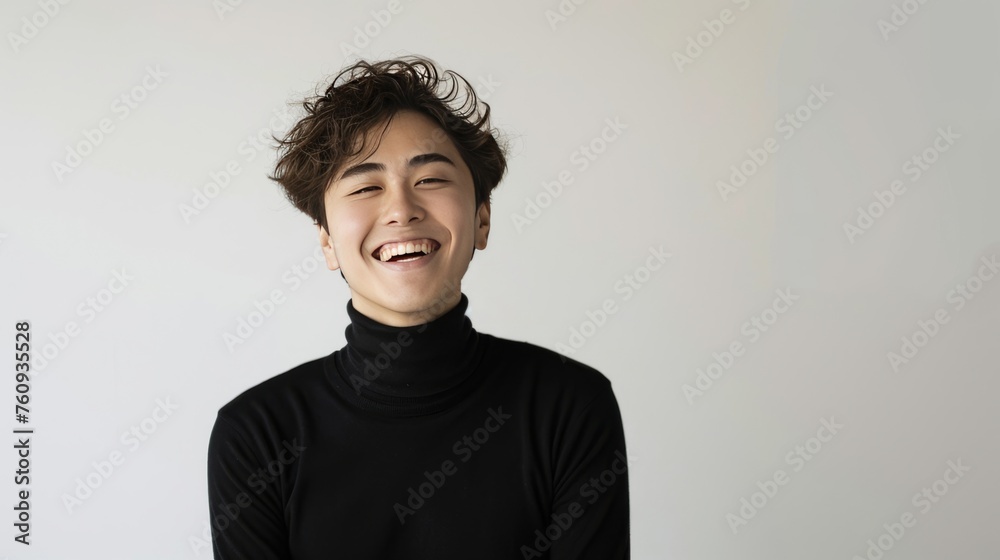A smiling and cheerful people, exuding confidence and happiness with black turtleneck. A smiling and cheerful people, exuding confidence and happiness with black turtleneck.