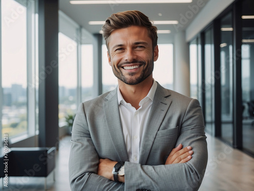 beautiful Portrait of a young successful businessman advisor, Confident Young Businessman in a Modern Office Setting