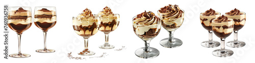 Tiramisu served in elegant glasses Hyperrealistic Highly Detailed Isolated On Transparent Background Png File