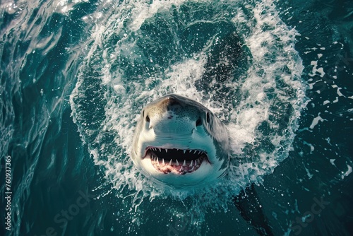 Menacing beauty: underwater world with the shark predator, a captivating glimpse into the fierce, powerful, and mysterious realm of marine life, where danger and elegance coexist