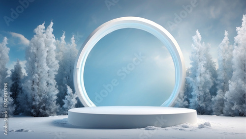 ice podium for product display on winter background