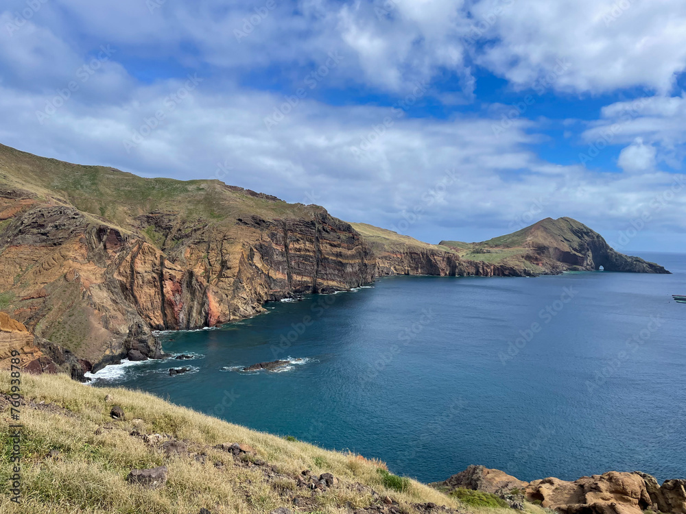 Fototapeta premium Breattaking view of the peninsula Ponta de São Lourenço mountains, hiking trail and Atlantic ocean on the Madeira island