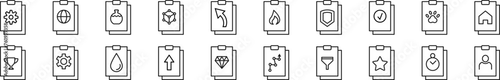 Collection of thin line icons of clipboard. Editable stroke. Simple linear illustration for web sites, newspapers, articles book Collection of thin line icons of clipboard. Editable stroke. Simple linear illustration for web sites, newspapers, articles book