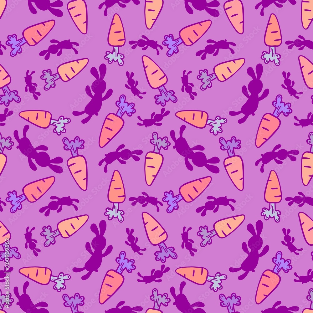 Easter cartoon vegetable seamless carrot and rabbits pattern for wrapping paper and fabrics and linens and kids print