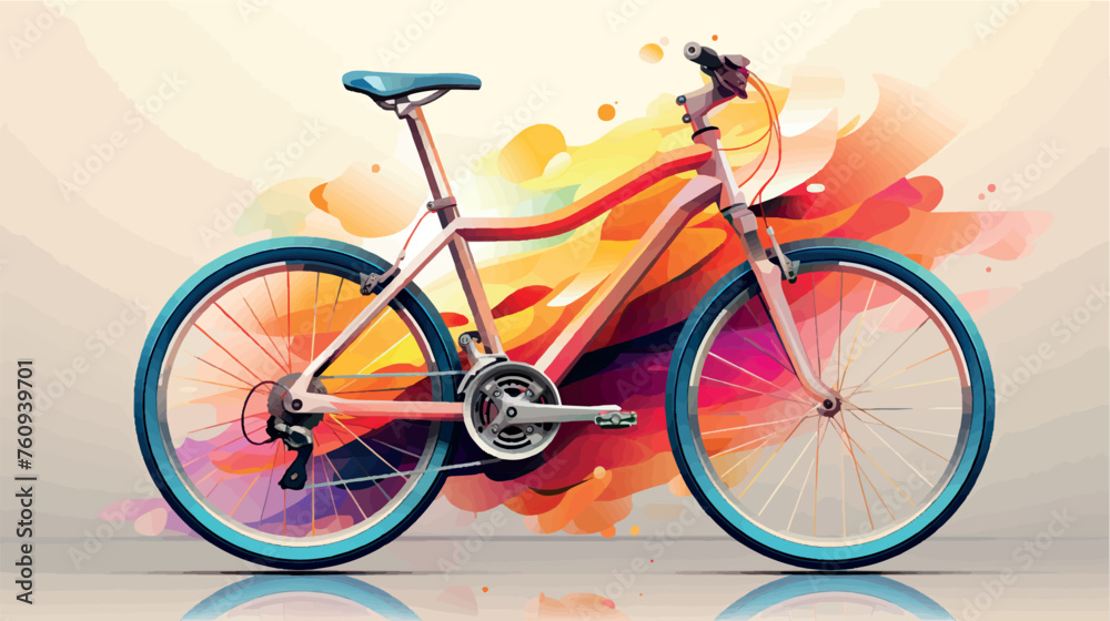 Color illustration of a bicycle concept art. Bicycle drawing with paints. Bicycle design stylized illustration vector. Sporting goods store art. Sale and purchase of bicycles.