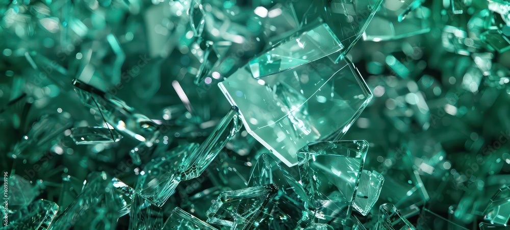 Shattered glass, emerald green background