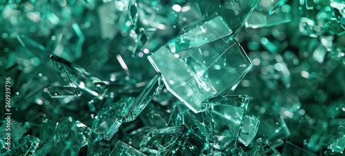 Shattered glass, emerald green background © Ibad
